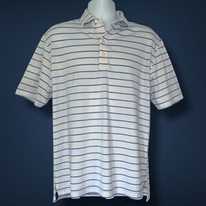 Turtleson Men’s Performance Golf Polo Shirt Medium | White Blue Stripe Stretch